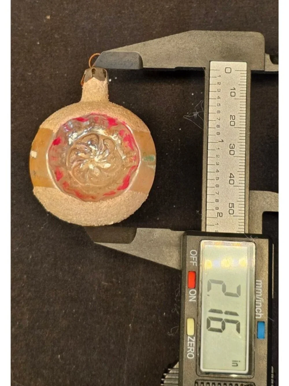 Vintage MCM Mercury Glass w Mica Indented Reflector Christmas Ornament